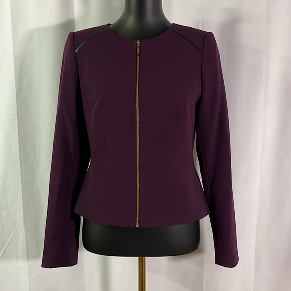 Calvin Klein Purple & Black Faux Leather Accent Zip Front Suit Jacket - Picture 1 of 16